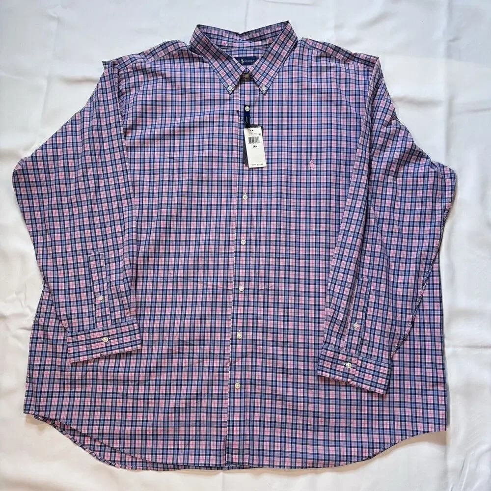 Polo Ralph Lauren Shirt Mens 4XB T Bright Plaid Button Blue Purple Pink New $110